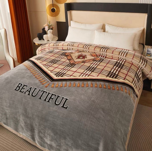 Heavyweight Raschel Flannel Fleece Blanket | Classic Plaid – 3KG Double-Sided Warm Throw | SleepNest Bedding
