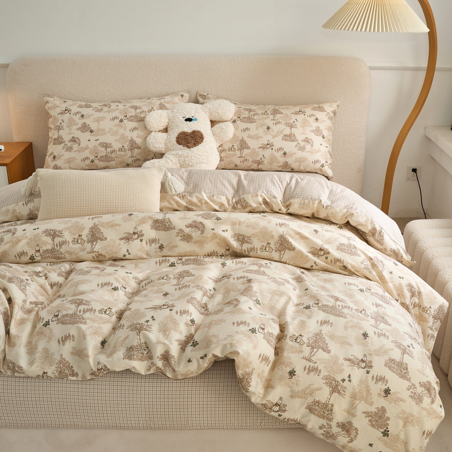 4PCS Premium Cotton Bedding Set | Floating Forest Serenity& Oriental Bunny Edition | SleepNest Bedding