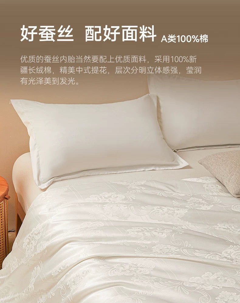 双宫7A纯天然桑蚕丝被 | 100支新疆长绒棉 | 中式大提花 | SleepNest床上用品