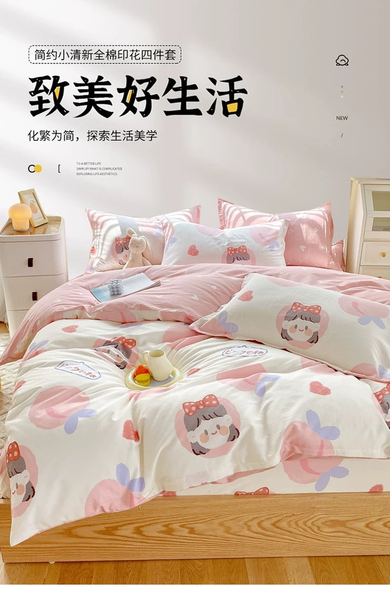 Kawaii COTTON Bedding Set | Kawaii Peach Dream & Cuddle Pup | King Single | SleepNest Bedding