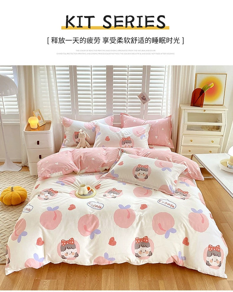 Kawaii COTTON Bedding Set | Kawaii Peach Dream & Cuddle Pup | King Single | SleepNest Bedding