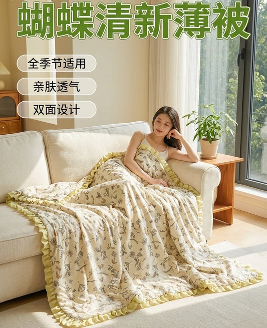 Butterfly Aesthetics Lightweight Quilt | Sofa Throw & Bedding with Green Lace | SleepNest Bedding