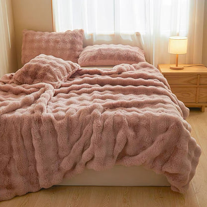 Rose Blush 5KG Rabbit Faux Fur Blanket 200×230cm | Heavyweight-Premium Winter Edition | SleepNest Bedding