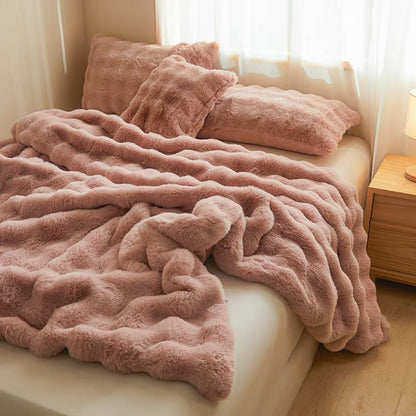 Rose Blush 5KG Rabbit Faux Fur Blanket 200×230cm | Heavyweight-Premium Winter Edition | SleepNest Bedding