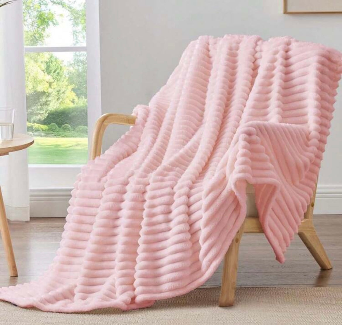 Pinky Marshmallow Throw Blanket | Soft Lightweight Pink Ribbed Blanket | SleepNest Bedding