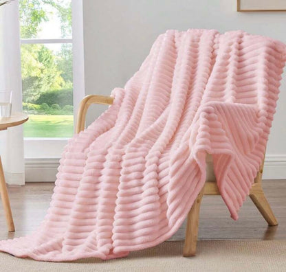 Pinky Marshmallow Throw Blanket | Soft Lightweight Pink Ribbed Blanket | SleepNest Bedding