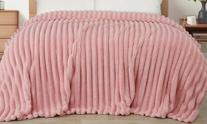 Pinky Marshmallow Throw Blanket | Soft Lightweight Pink Ribbed Blanket | SleepNest Bedding