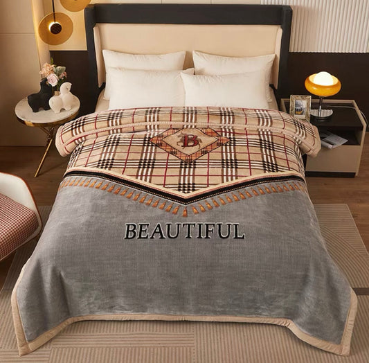 Heavyweight Raschel Flannel Fleece Blanket | Classic Plaid – 3KG Double-Sided Warm Throw | SleepNest Bedding