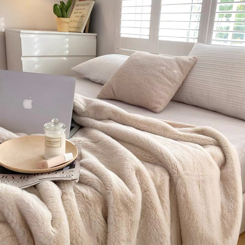Heavyweight Raschel Flannel Fleece Blanket | Solid color – Double-Sided Warm Throw | SleepNest Bedding