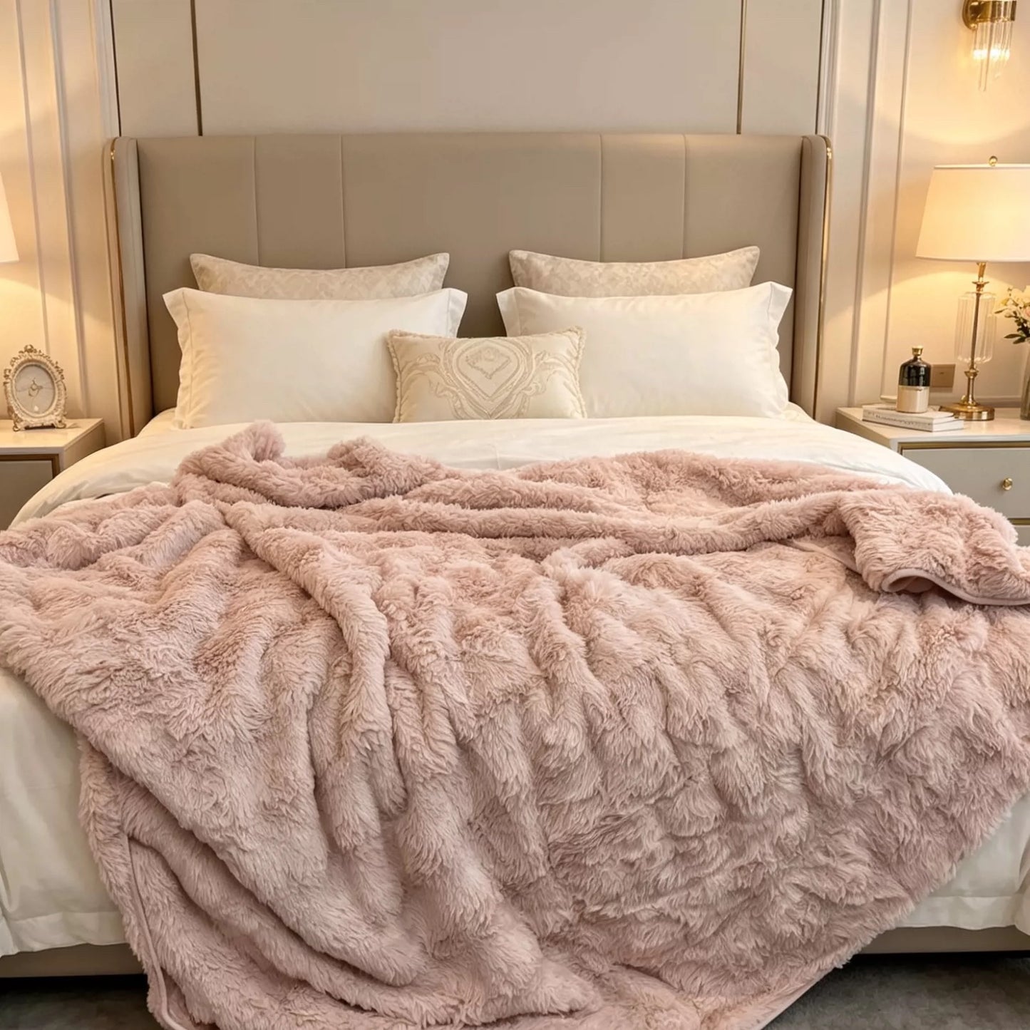 Rose Blush 5KG Rabbit Faux Fur Blanket 200×230cm | Heavyweight-Premium Winter Edition | SleepNest Bedding