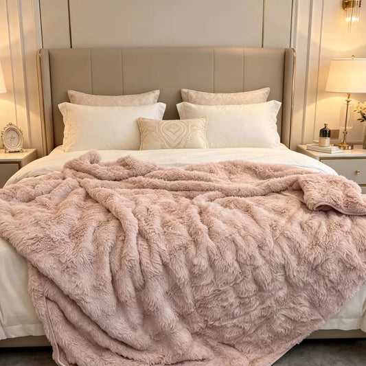 Rose Blush 5KG Rabbit Faux Fur Blanket 200×230cm | Heavyweight-Premium Winter Edition | SleepNest Bedding