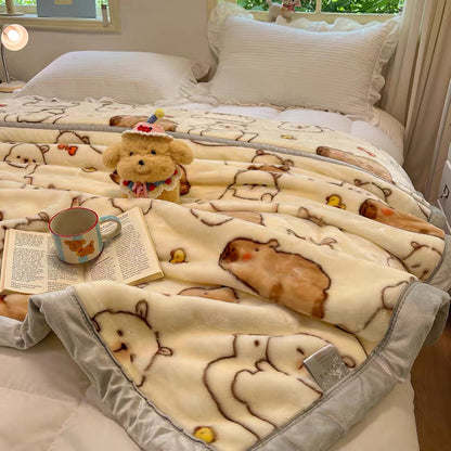 Heavyweight Raschel Flannel Fleece Blanket | Lulu Capybara – Double-Sided Warm Throw | SleepNest Bedding