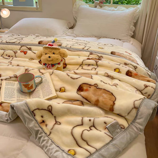 Heavyweight Raschel Flannel Fleece Blanket | Lulu Capybara – Double-Sided Warm Throw | SleepNest Bedding