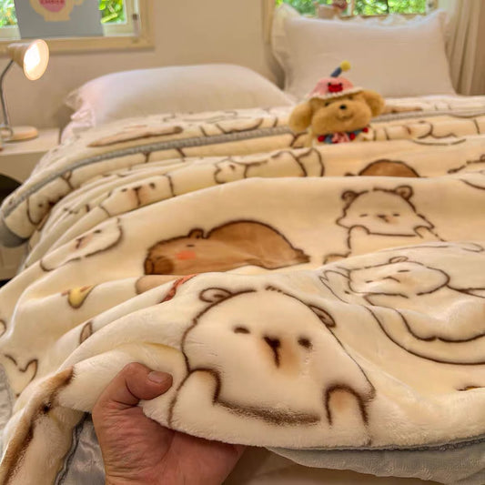 Heavyweight Raschel Flannel Fleece Blanket | Lulu Capybara – Double-Sided Warm Throw | SleepNest Bedding