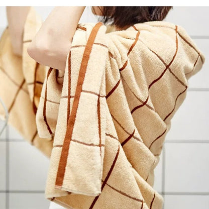 Vintage Brown Grid Bath Towel (70x140cm) | Ultra Soft & Extra Thick | SleepNest Bedding