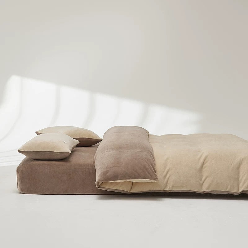 Minimal Milk Velvet 4PCS Bedding Set | Latte Serenity· The Dual-Tone Poem | Warm, Soft & Anti-Static | Soft, Warm & Anti-Static| SleepNest Bedding