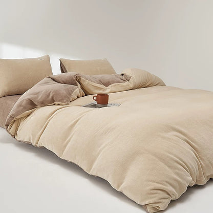 Minimal Milk Velvet 4PCS Bedding Set | Latte Serenity· The Dual-Tone Poem | Warm, Soft & Anti-Static | Soft, Warm & Anti-Static| SleepNest Bedding