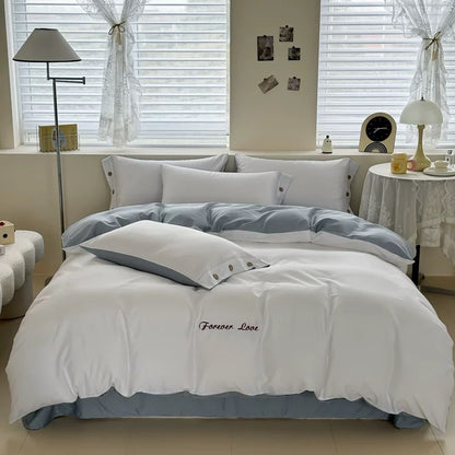 高支超柔软贡缎4件套 | 天空蓝香草色双拼 | SleepNest床上用品