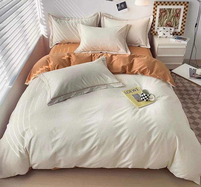 高密度纯棉4件套 | 南瓜橘香草色双拼 | SleepNest床上用品