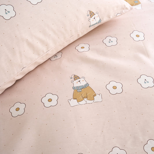 4PCS Premium Cotton Bedding Set | Honey Bear& Pink Floral Edition | SleepNest Bedding