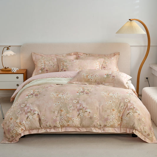 4PCS Premium Cotton Bedding Set | Brocade of Blooms& Floral Oil-Painting Design | SleepNest Bedding
