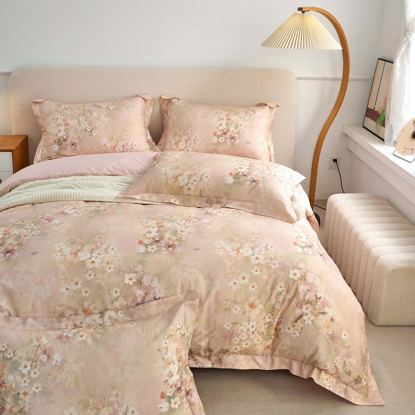 4PCS Premium Cotton Bedding Set | Brocade of Blooms& Floral Oil-Painting Design | SleepNest Bedding