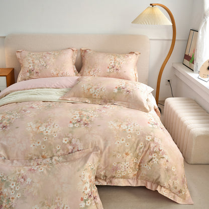 4PCS Premium Cotton Bedding Set | Brocade of Blooms& Floral Oil-Painting Design | SleepNest Bedding