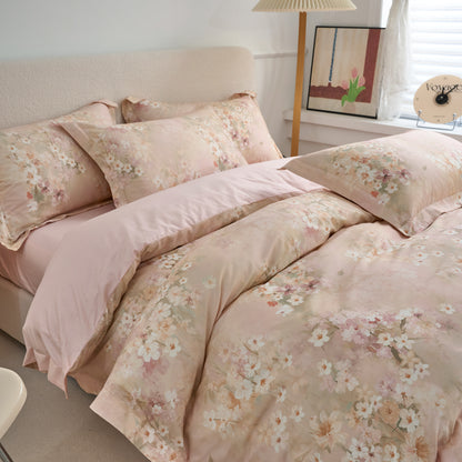 4PCS Premium Cotton Bedding Set | Brocade of Blooms& Floral Oil-Painting Design | SleepNest Bedding