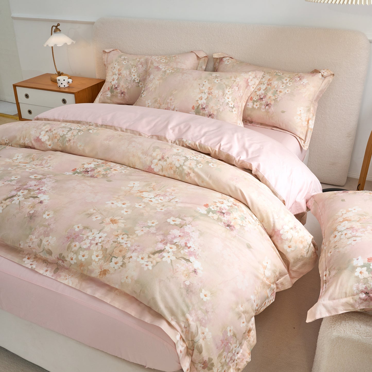 4PCS Premium Cotton Bedding Set | Brocade of Blooms& Floral Oil-Painting Design | SleepNest Bedding