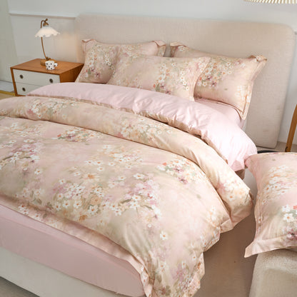 4PCS Premium Cotton Bedding Set | Brocade of Blooms& Floral Oil-Painting Design | SleepNest Bedding