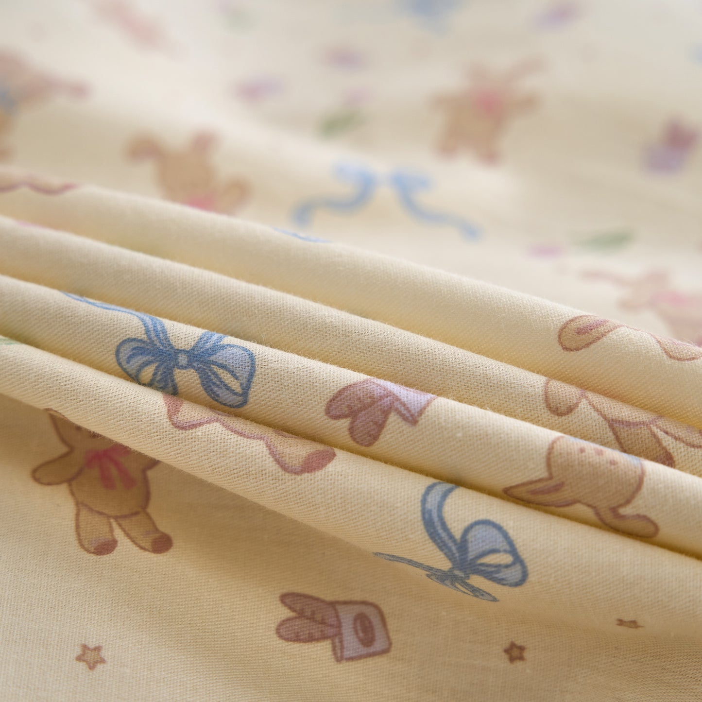 4PCS Premium Cotton Bedding Set | Ribbon Bunny Fantasy& Soft Beige Edition | SleepNest Bedding