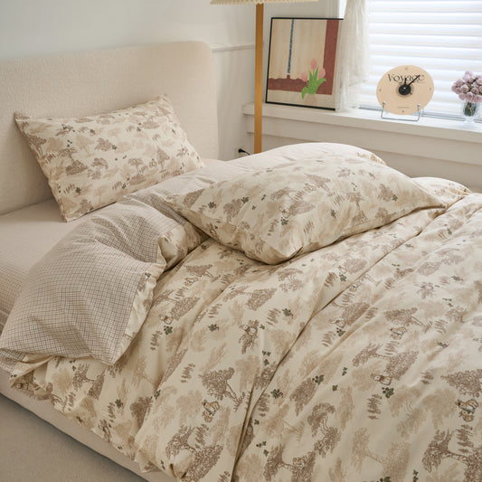 4PCS Premium Cotton Bedding Set | Floating Forest Serenity& Oriental Bunny Edition | SleepNest Bedding