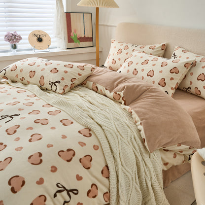 Milk Velvet Winter 4PCS Bedding Set| Caramel Whispers | Soft, Warm & Anti-Static| SleepNest Bedding