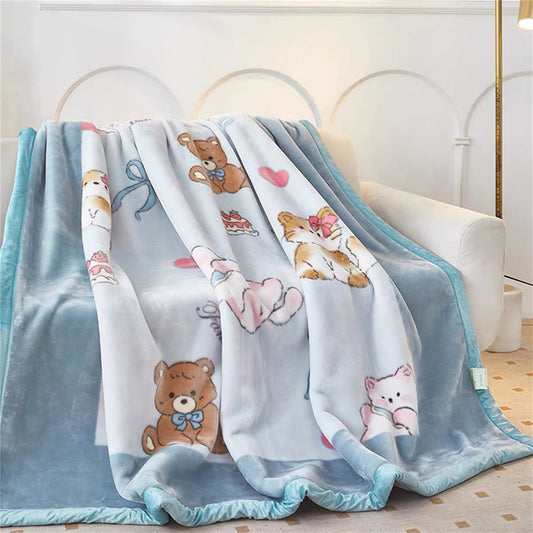 Heavyweight Raschel Flannel Fleece Blanket | Peekaboo Blue Cat – Double-Sided Warm Throw | SleepNest Bedding