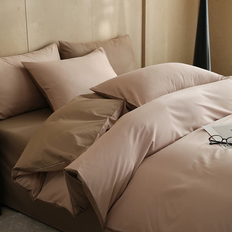 高密度纯棉四件套 | 咖色双拼 | SleepNest 床上用品