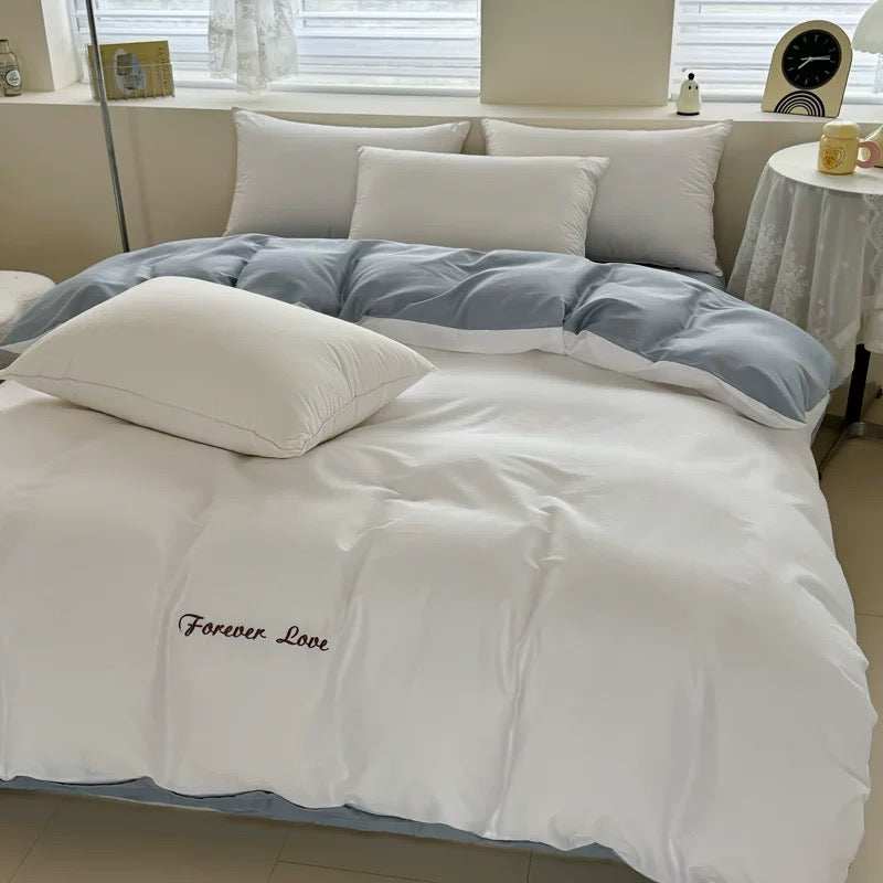 高支超柔软贡缎4件套 | 天空蓝香草色双拼 | SleepNest床上用品