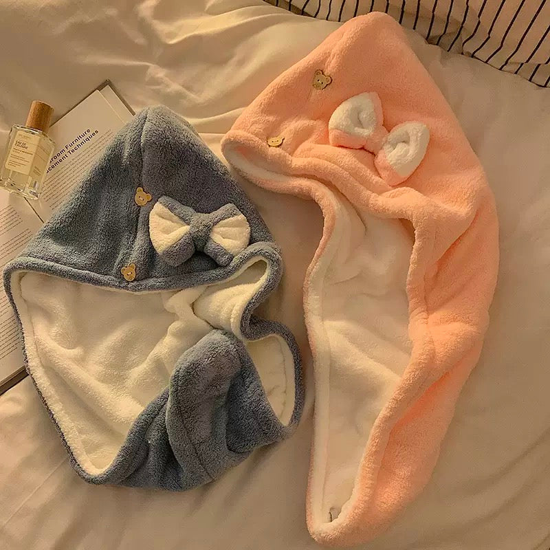 可爱蝴蝶结干发帽 | 浴后速干，柔软治愈日常 | SleepNest 居家产品