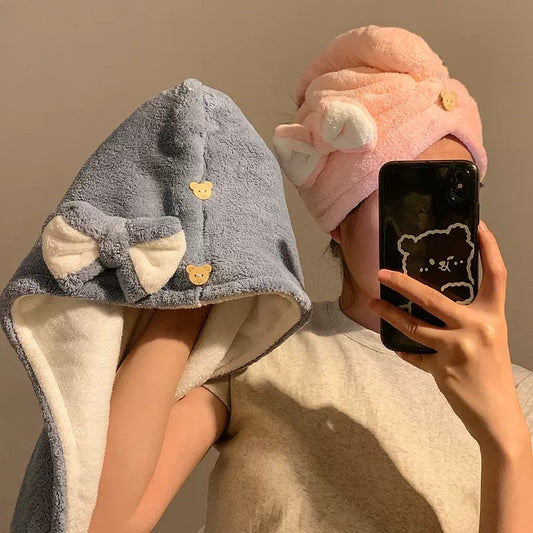 Cute Bow Hair Drying Cap | Quick-Dry & Soft Comfort After Bath | SleepNest Home