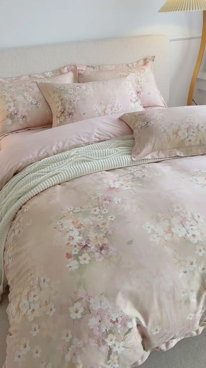 4PCS Premium Cotton Bedding Set | Brocade of Blooms& Floral Oil-Painting Design | SleepNest Bedding